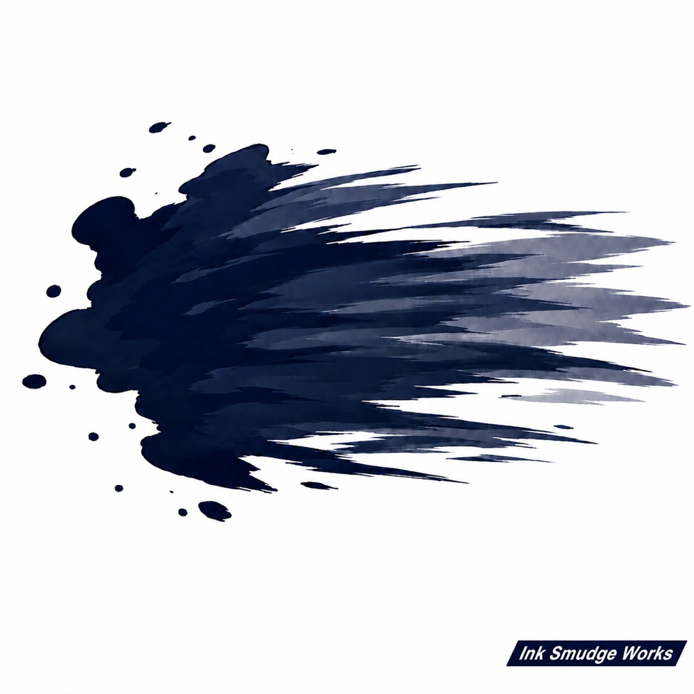 Navy ink brush and Ink Smudge Works logo